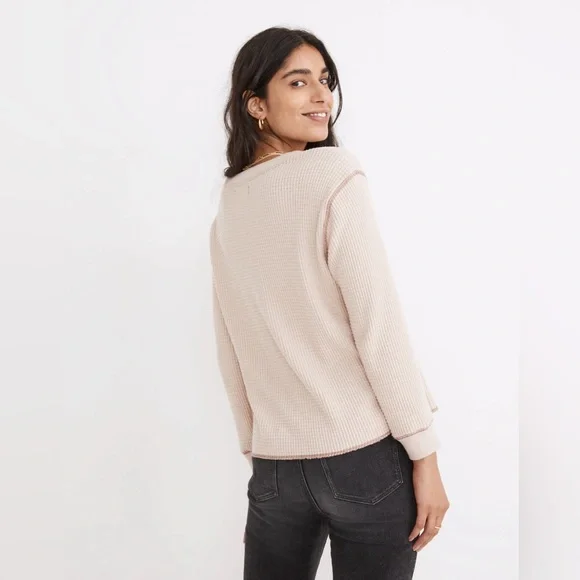 MADEWELL Waffle Split-Neck Crop Tee in Antique Cream Size XXL - Picture 8 of 8